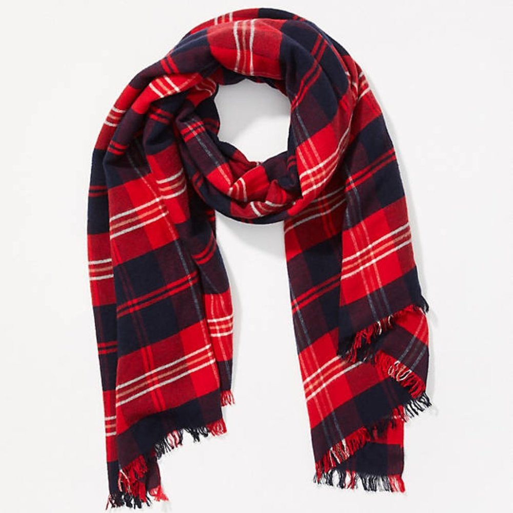 NWT LOFT Plaid Blanket‎ Scarf - Pure Red